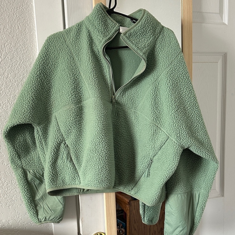 Women's Half-Zip Teddy Jacket - Sage Green